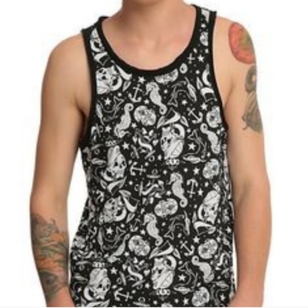 New Black and White Graphic Skull Iron Fist Tank Top